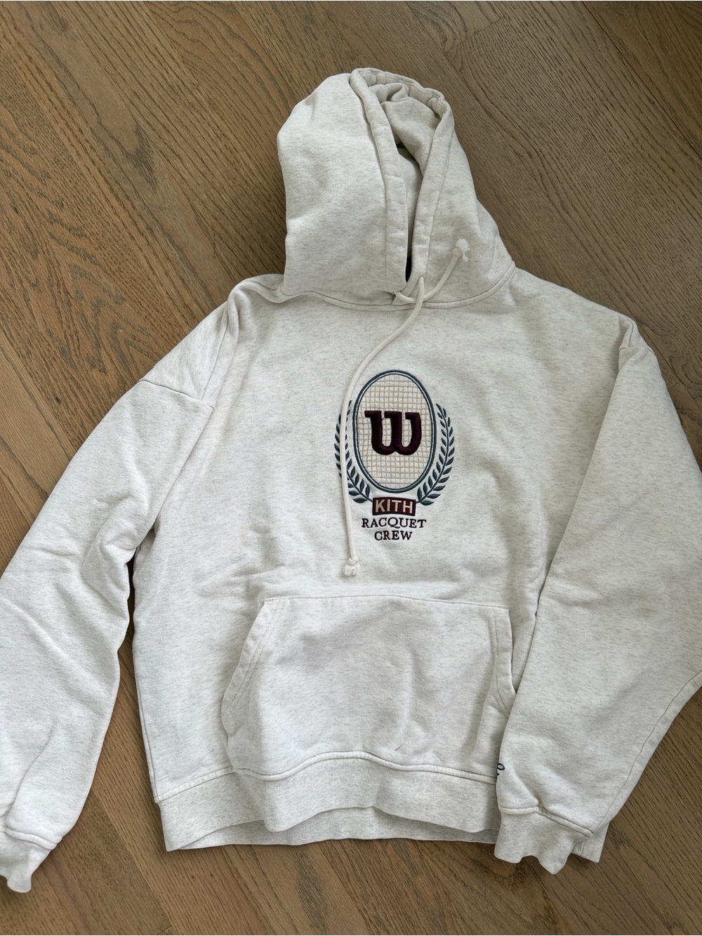 Kith Cream Crewneck Hoodie with Maroon Wilson Emblem